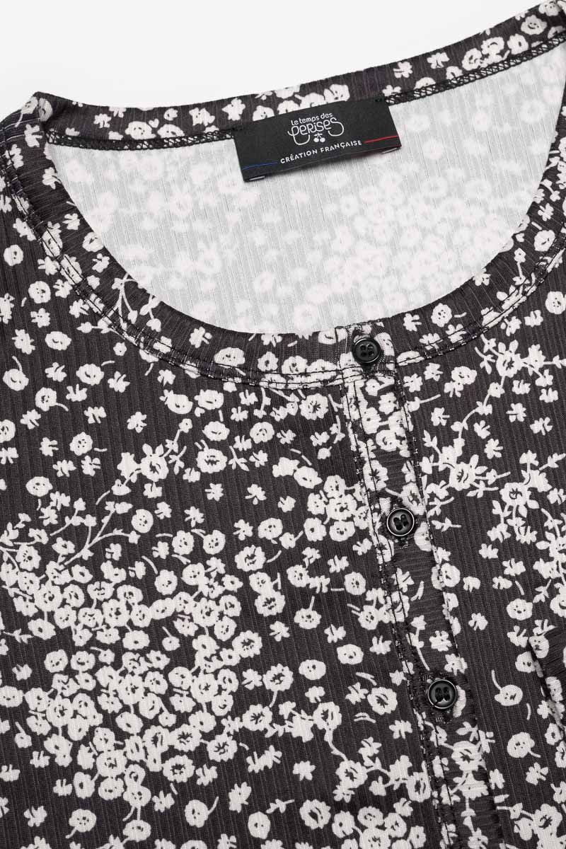 Cardigan Comegi à motif floral noir et blanc