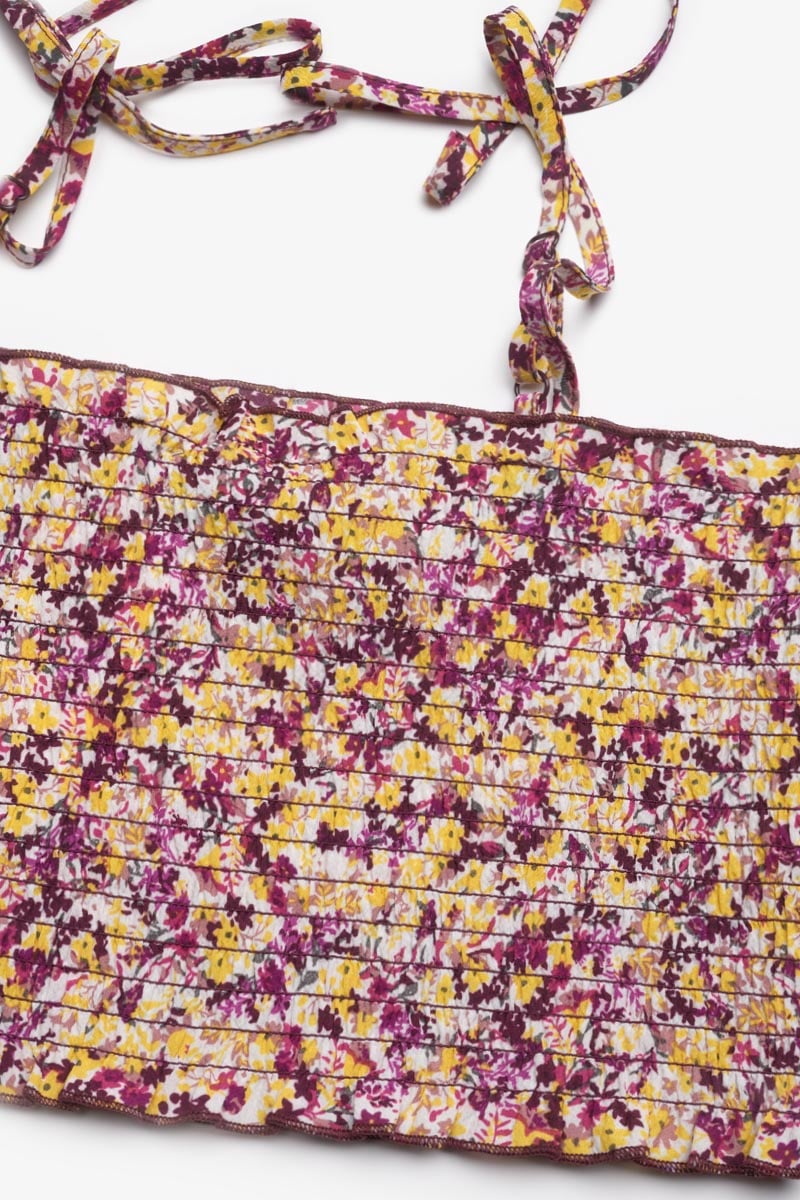 Top court Janisgi à motif floral rose et jaune