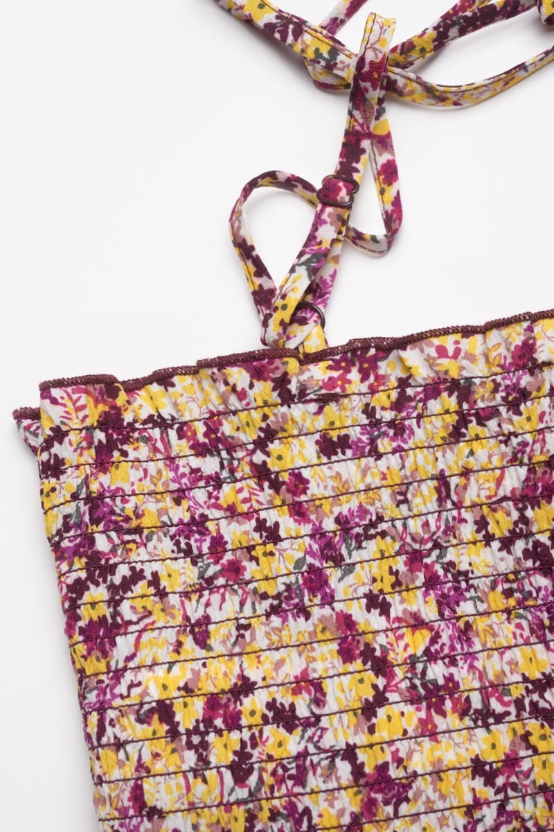 Top court Janisgi à motif floral rose et jaune