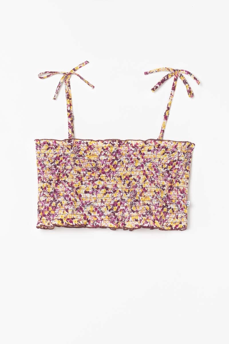 Top court Janisgi à motif floral rose et jaune