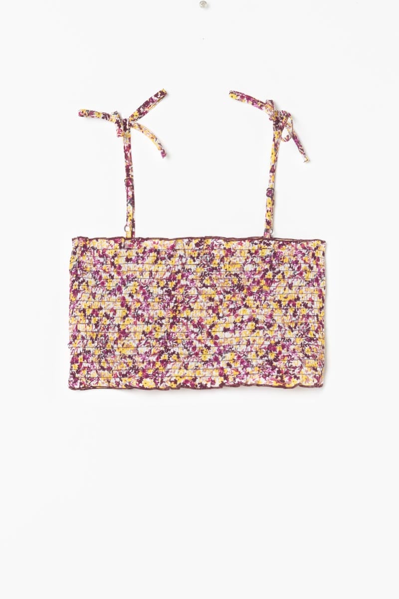 Top court Janisgi à motif floral rose et jaune