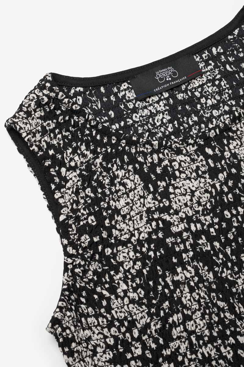 Top Veronicgi à motif floral noir et blanc
