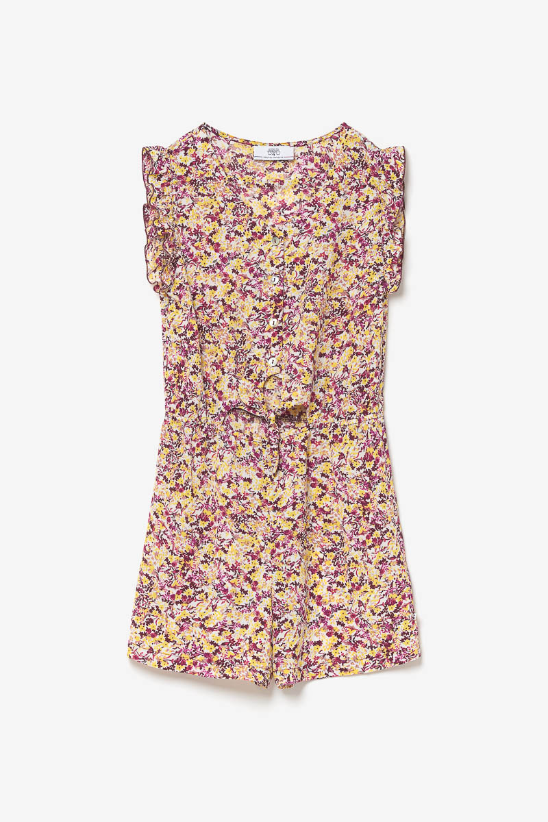 Combi-short Yogagi à motif floral rose et jaune