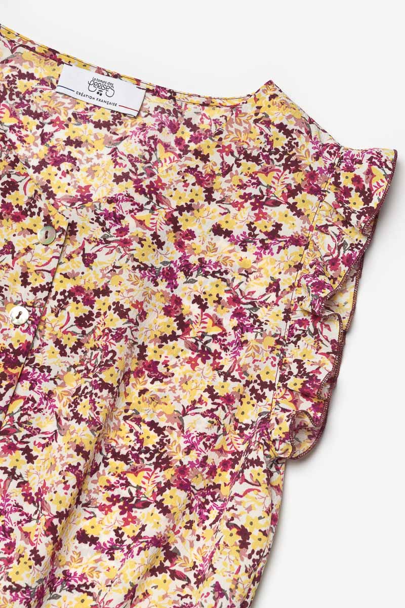 Combi-short Yogagi à motif floral rose et jaune