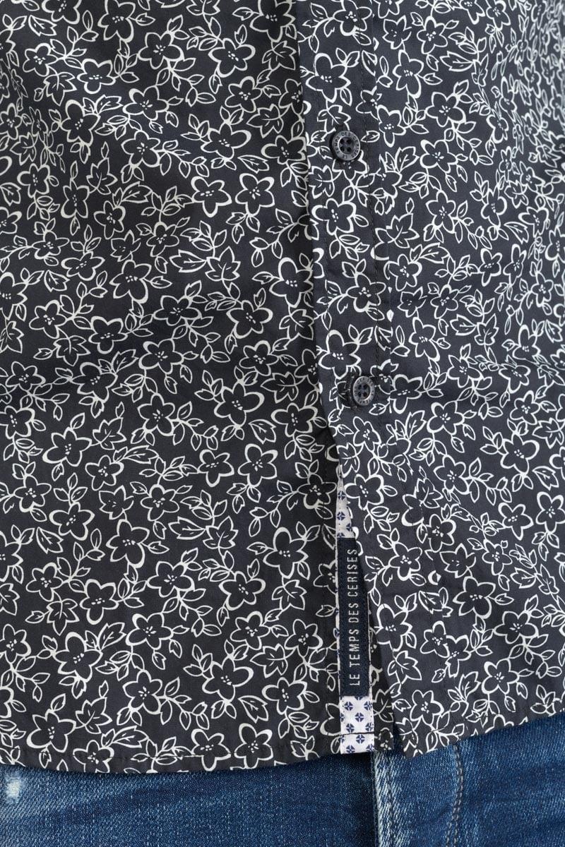 Chemise Fibor à motif fleuri noir et blanc