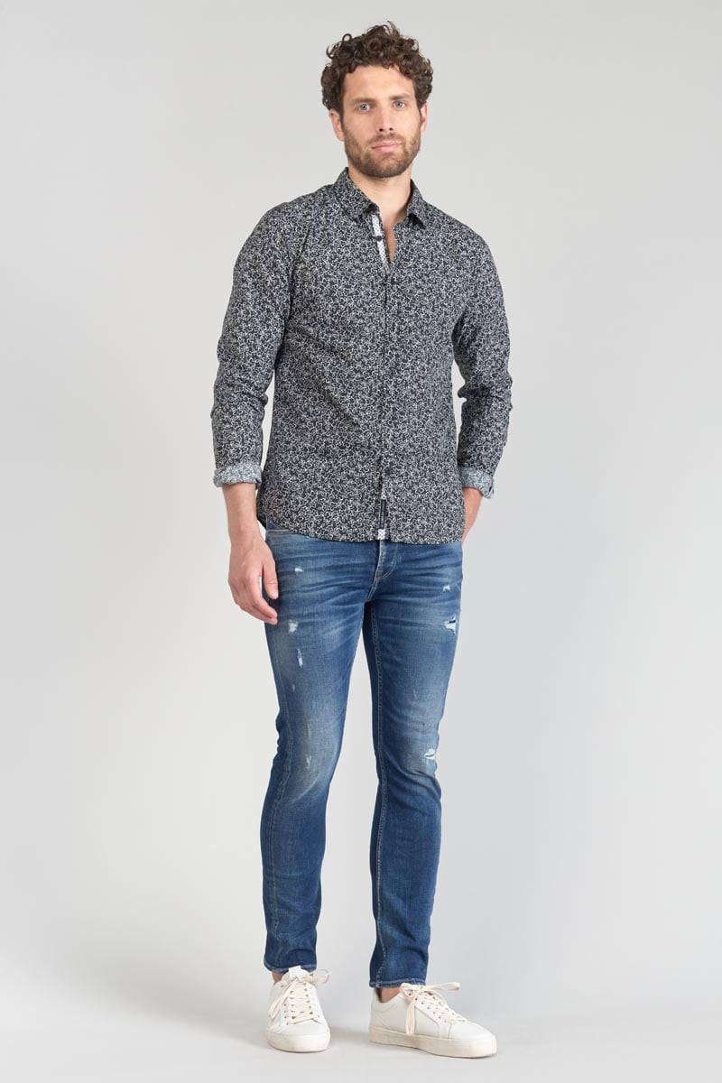 Chemise Fibor à motif fleuri noir et blanc