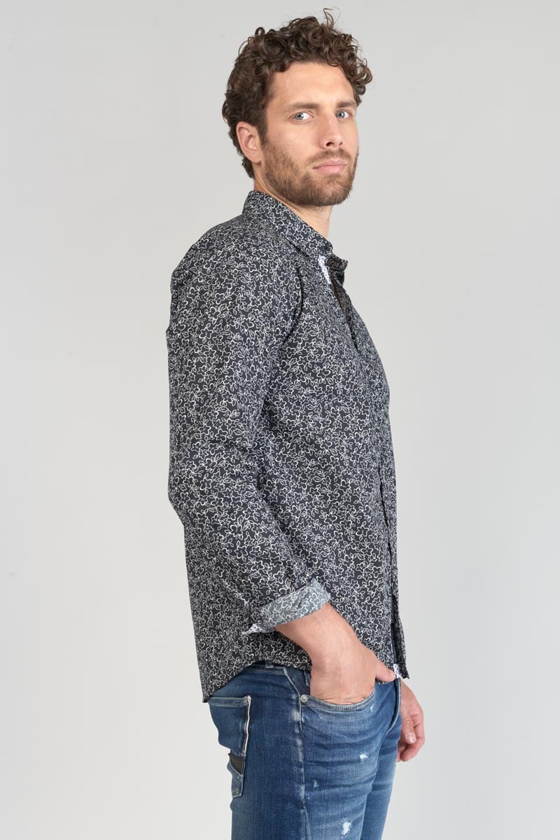 Chemise Fibor à motif fleuri noir et blanc