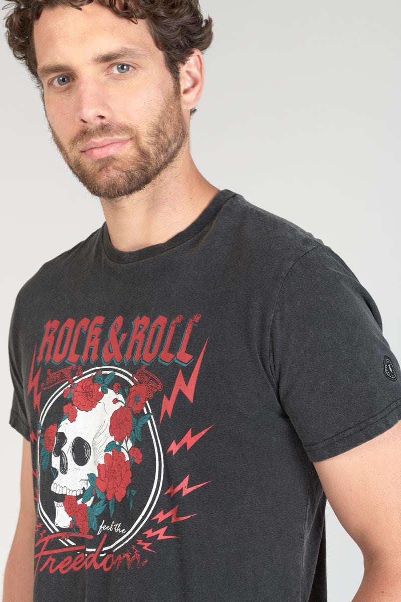 T-shirt Stipe gris délavé imprimé