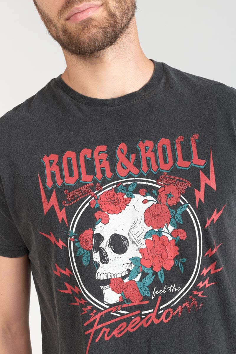 T-shirt Stipe gris délavé imprimé