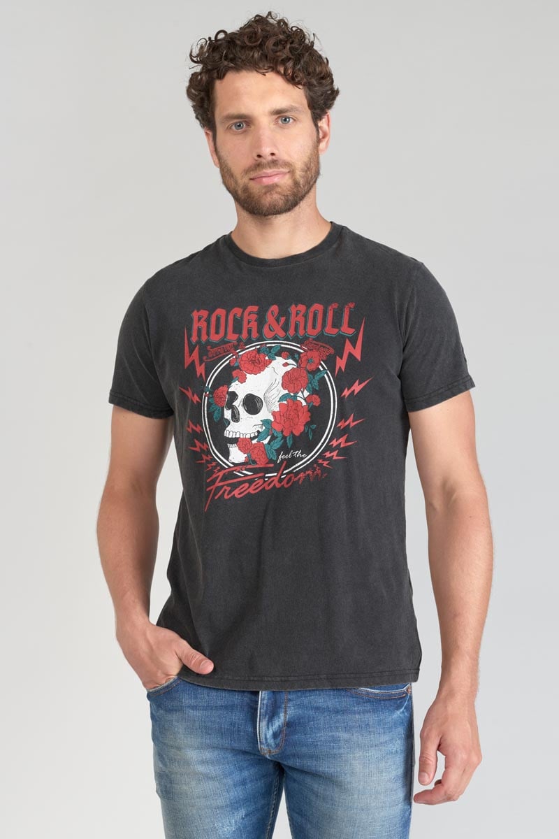 T-shirt Stipe gris délavé imprimé