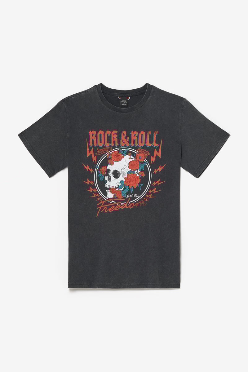 T-shirt Stipe gris délavé imprimé