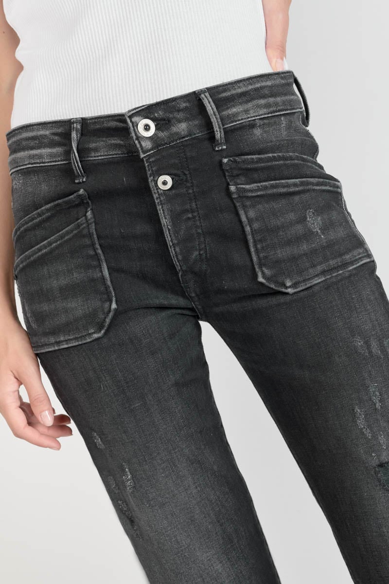 Jeans Pricilia taille haute 7/8ème destroy noir N°1