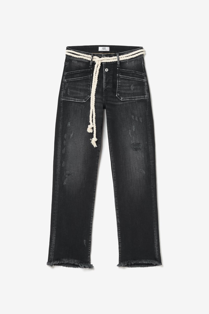 Jeans Pricilia taille haute 7/8ème destroy noir N°1