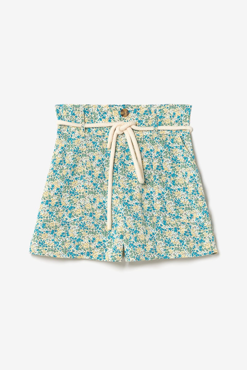 Short Lamet à motif fleuri vert et bleu