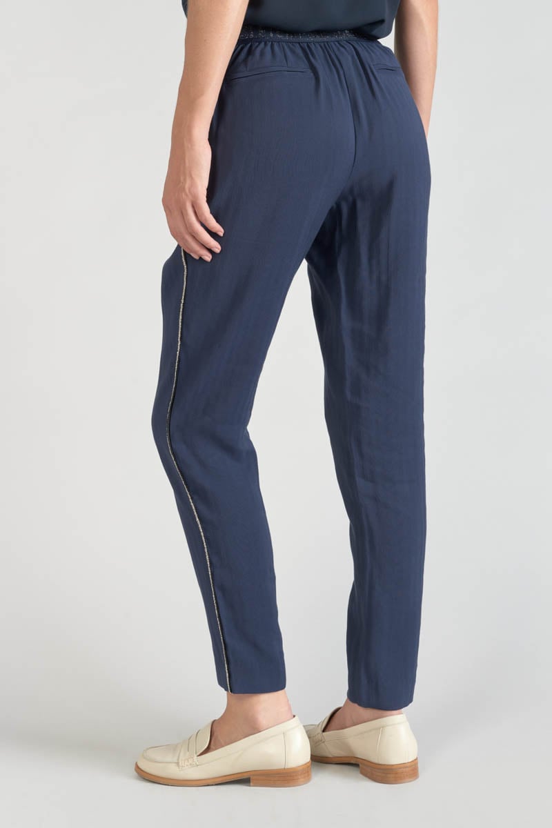 Pantalon Reydel bleu marine à fermeture asymétrique
