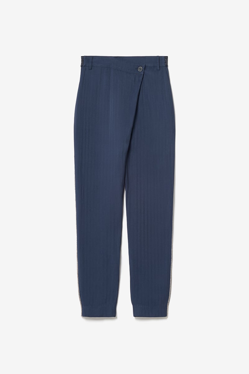 Pantalon Reydel bleu marine à fermeture asymétrique