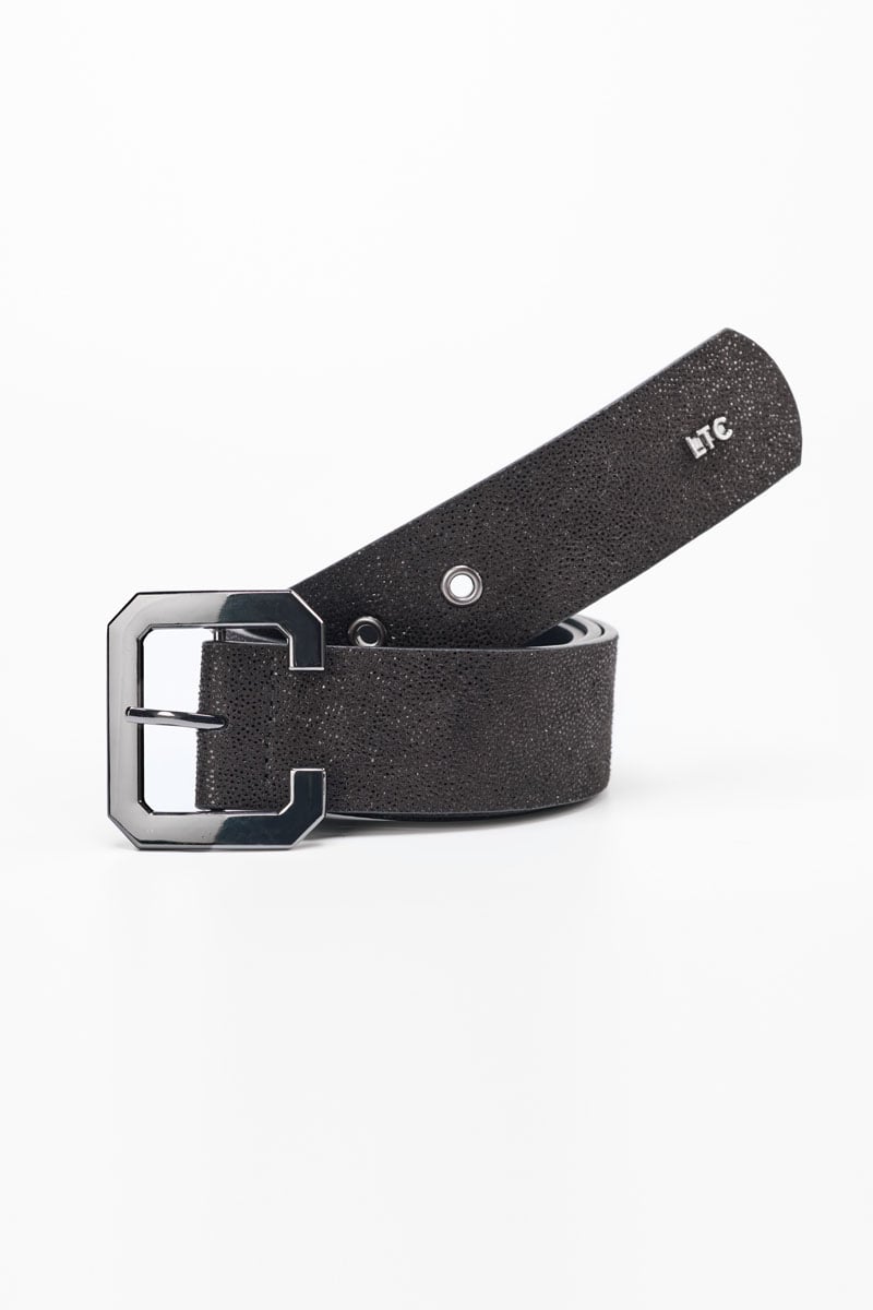 Ceinture Julia en cuir noir brillant