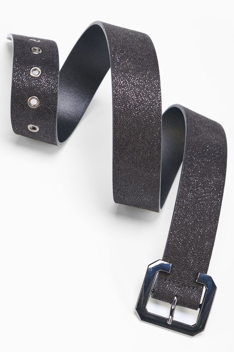 Ceinture Julia en cuir noir brillant