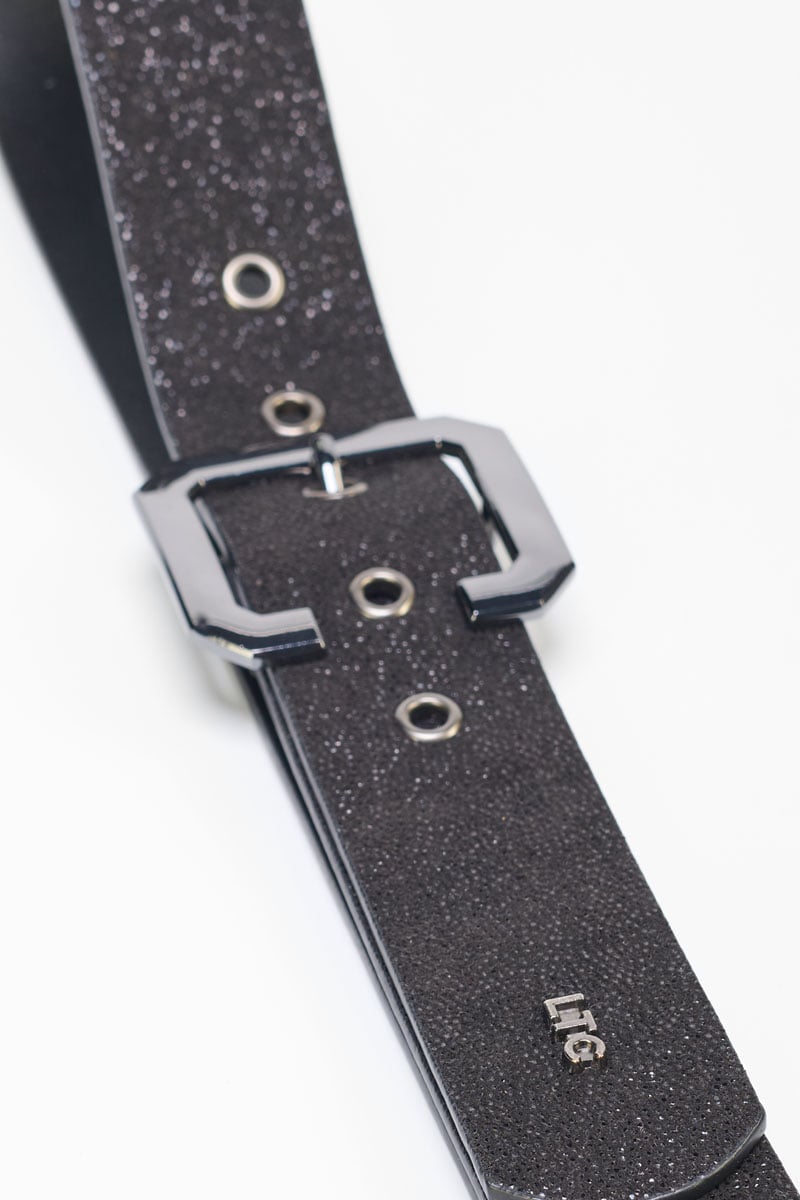 Ceinture Julia en cuir noir brillant