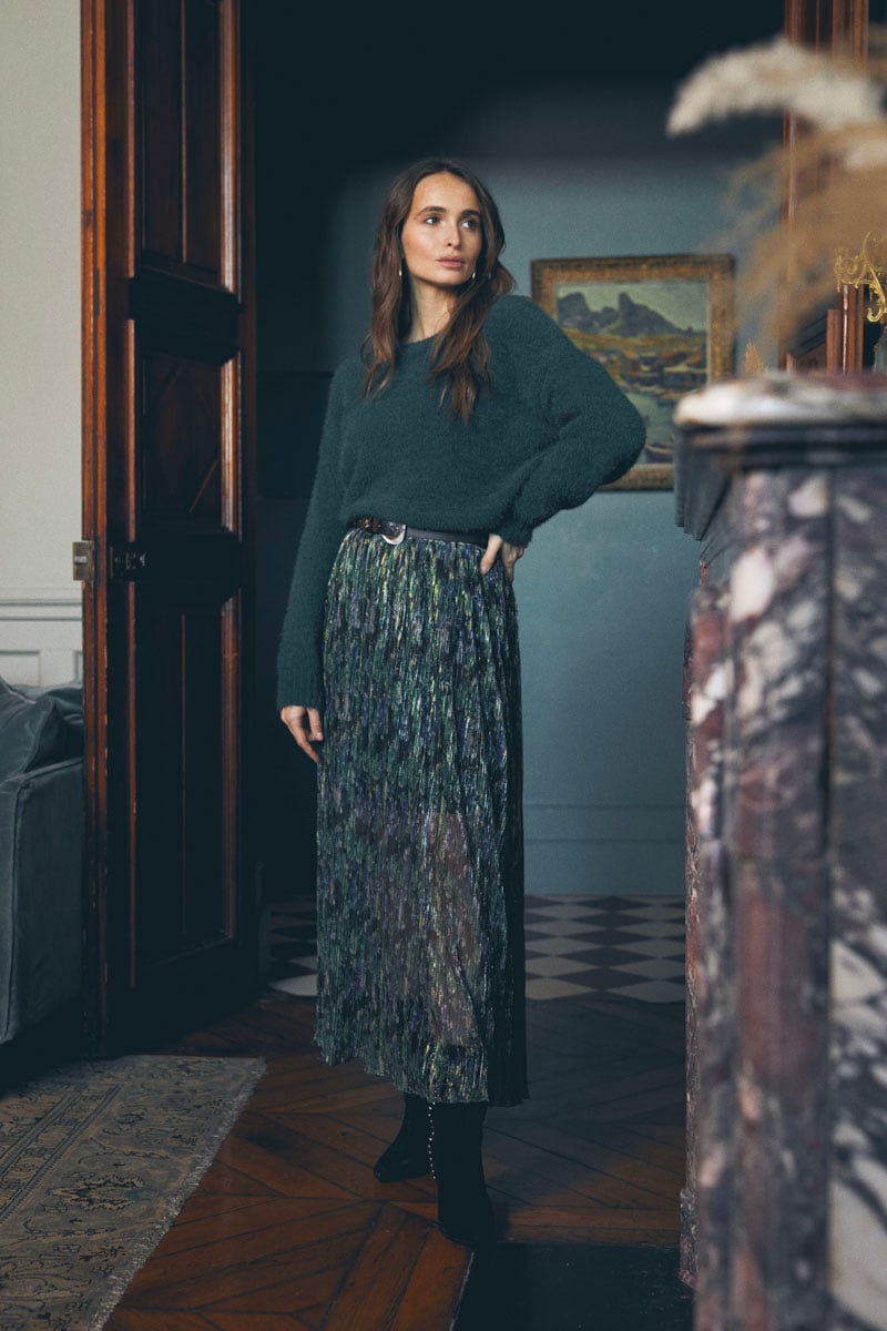 Jupe longue Ayleen vert sapin irisée