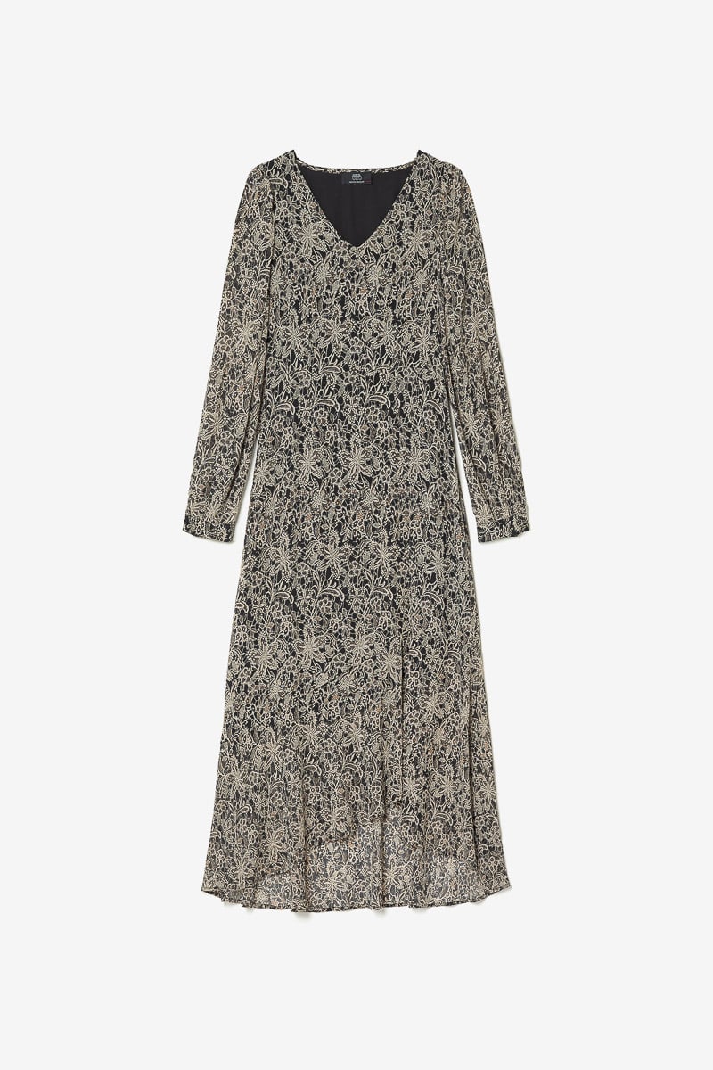 Robe longue Kip noire à motif fleuri