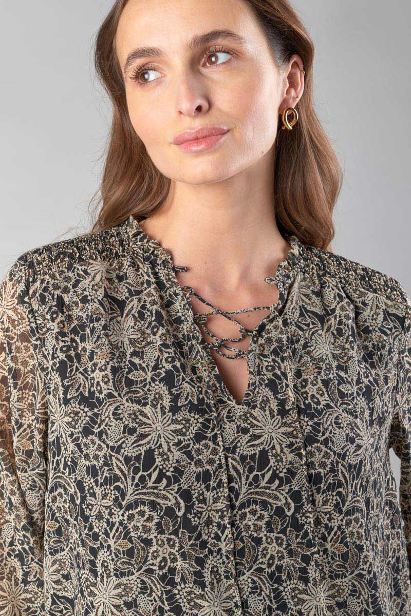 Blouse Melody noire à motif fleuri