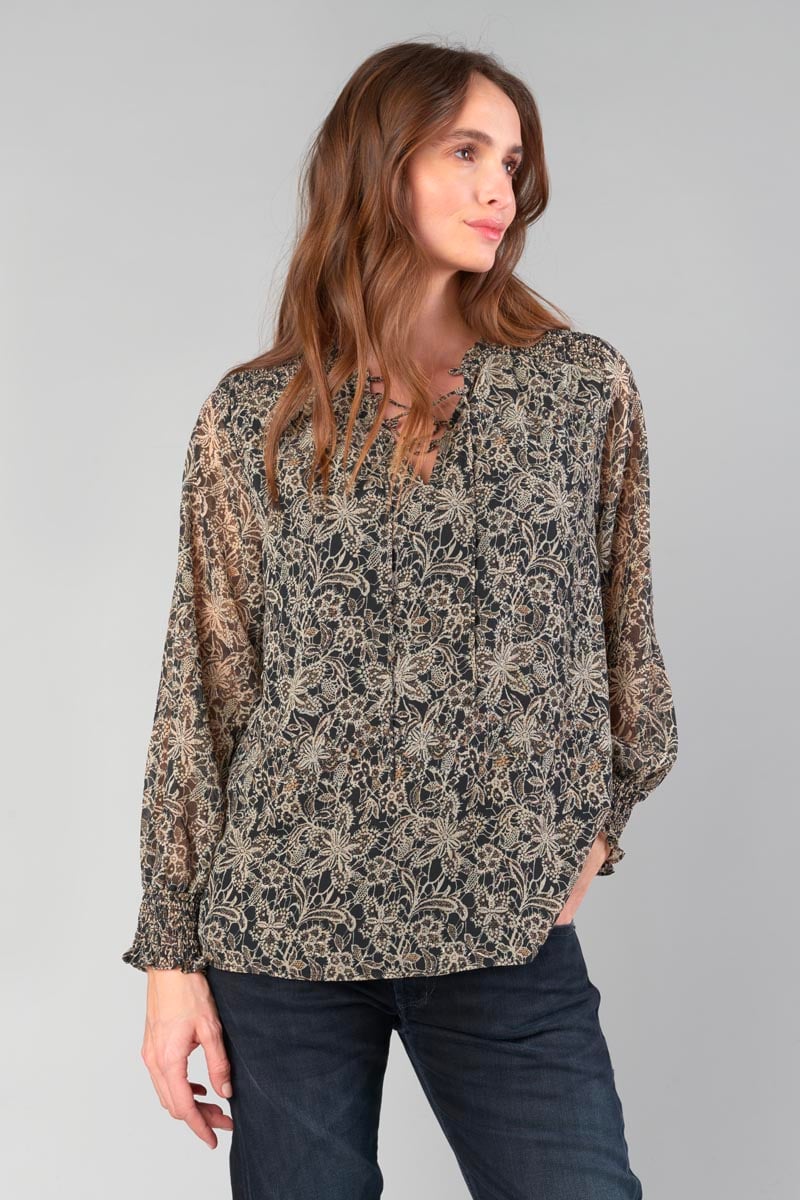 Blouse Melody noire à motif fleuri
