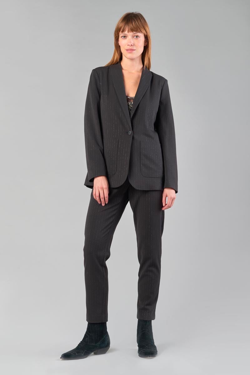 Veste blazer Neela noire à rayures argentées