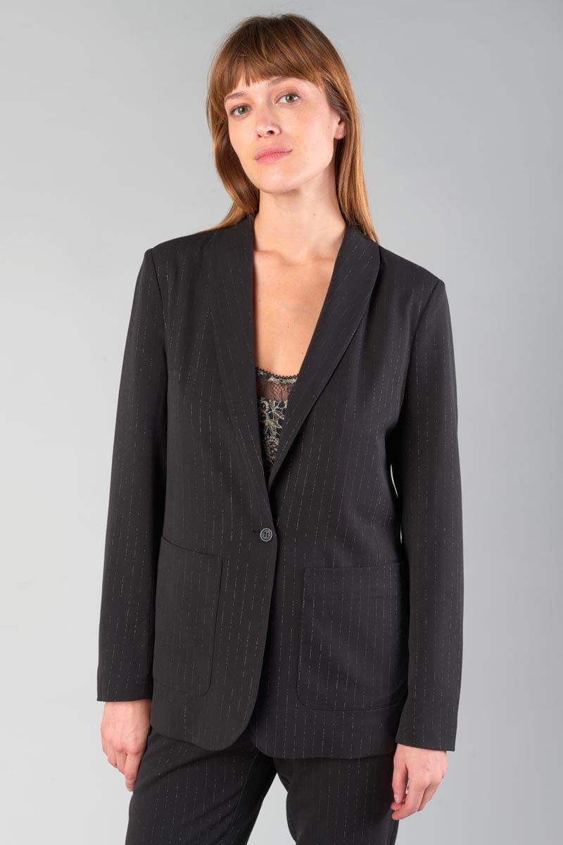 Veste blazer Neela noire à rayures argentées
