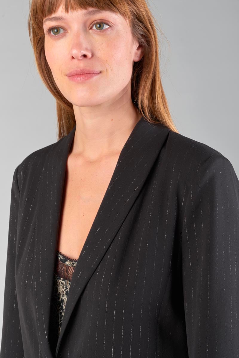 Veste blazer Neela noire à rayures argentées