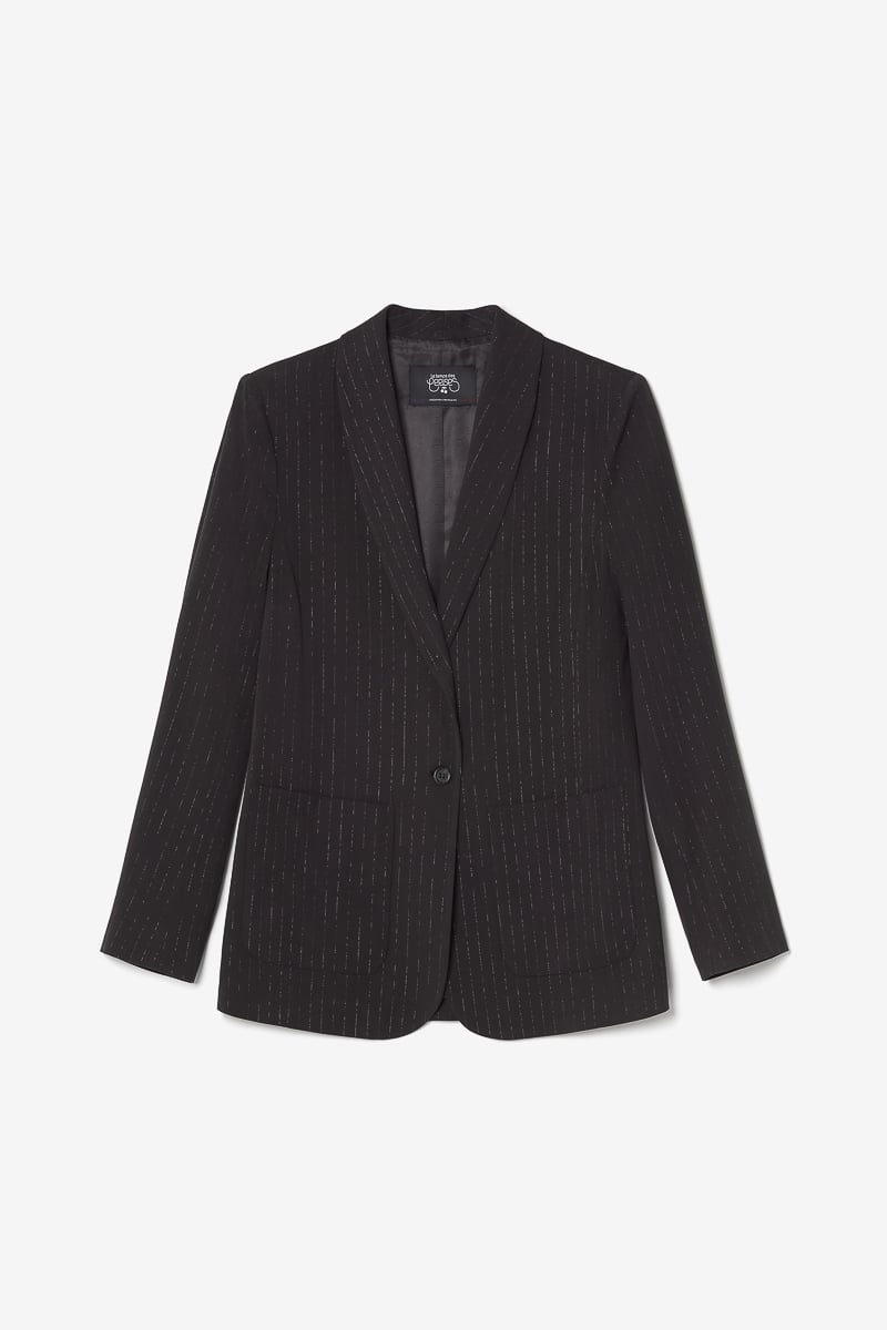Veste blazer Neela noire à rayures argentées