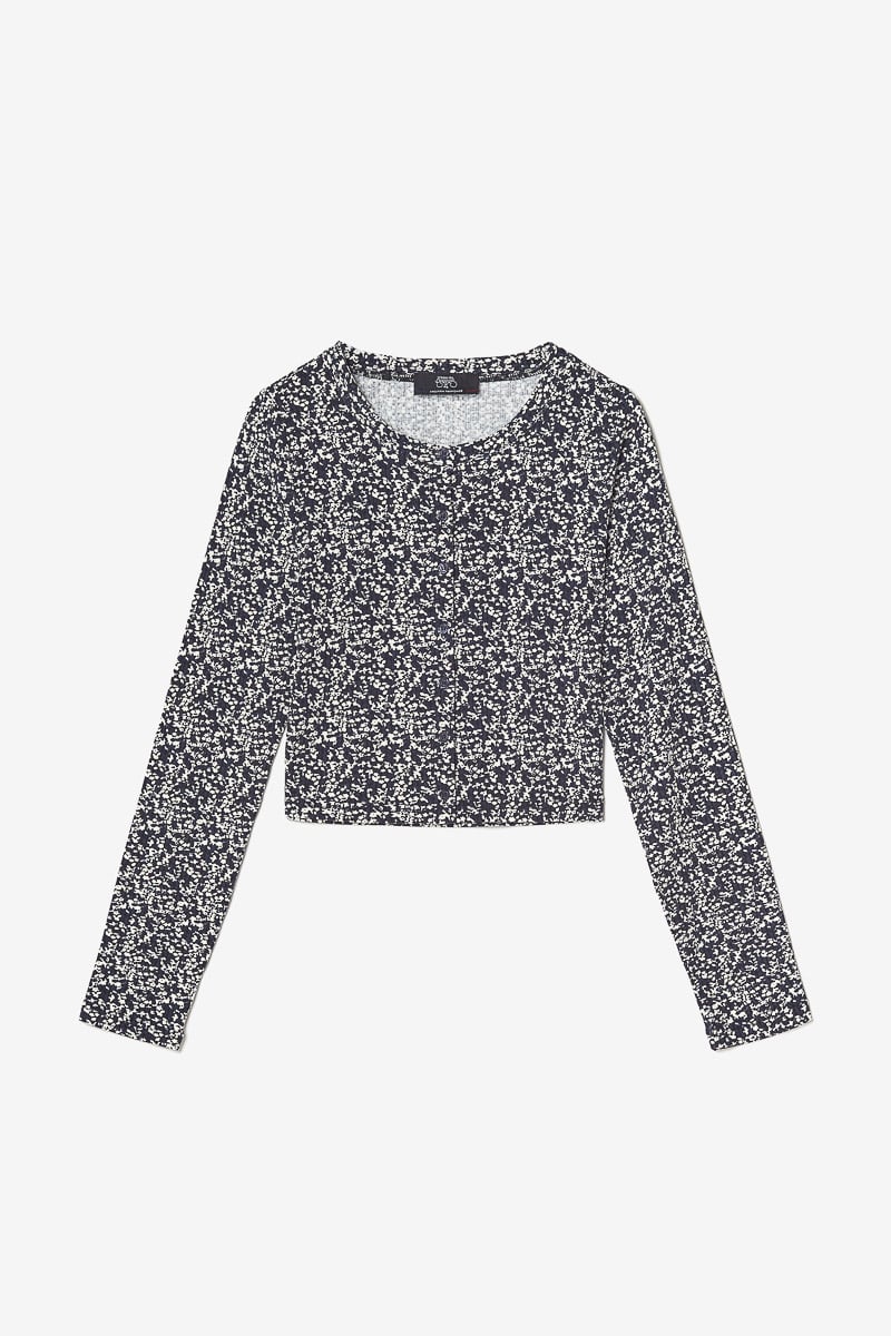 Cardigan Alvagi à motif floral bleu nuit et blanc