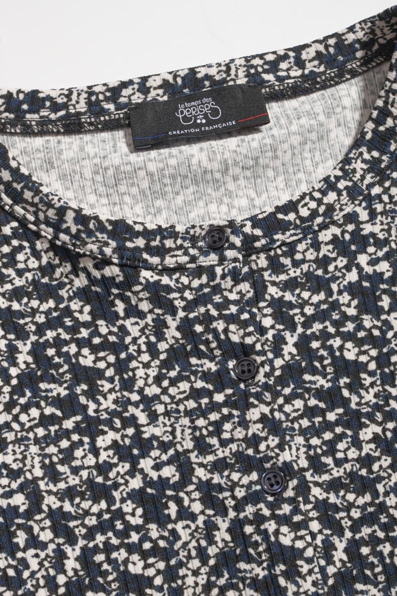 Cardigan Alvagi à motif floral bleu nuit et blanc