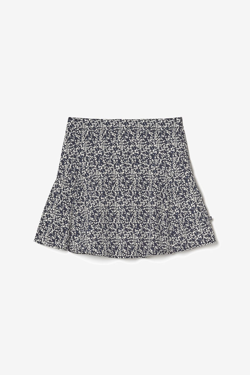 Jupe short Onourisgi à motif floral bleu nuit et blanc
