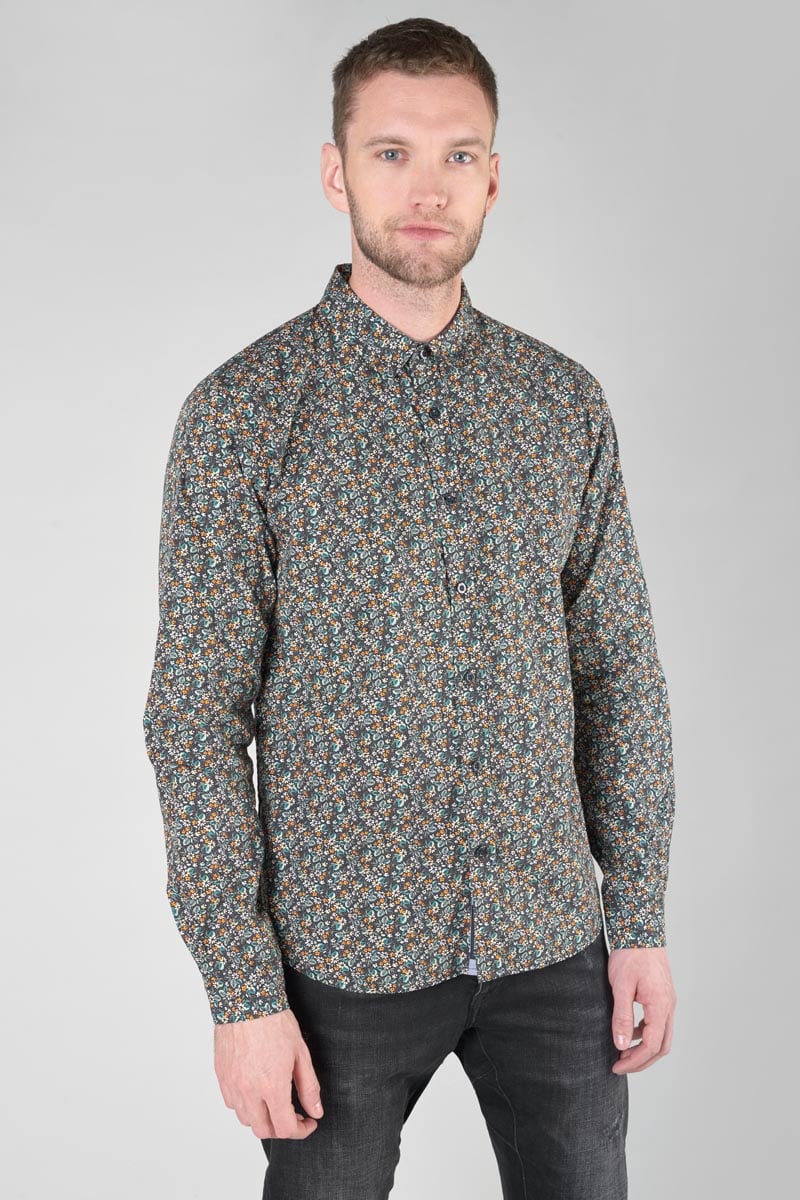 Chemise Drome noire à motif fleuri