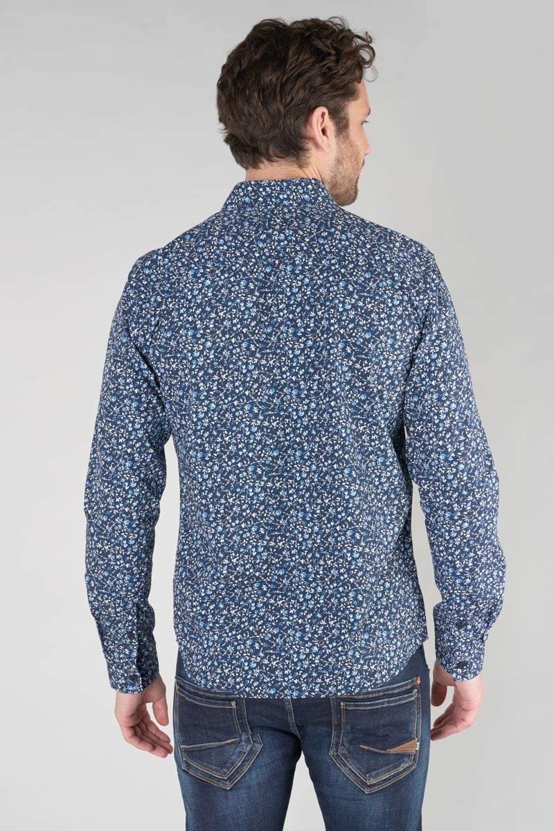 Chemise Nobel bleu marine à motif fleuri