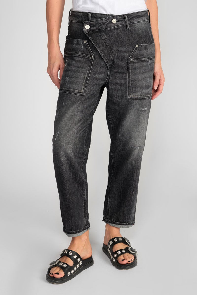 Jeans boyfit Cosy Pocket 7/8ème destroy noir N°1