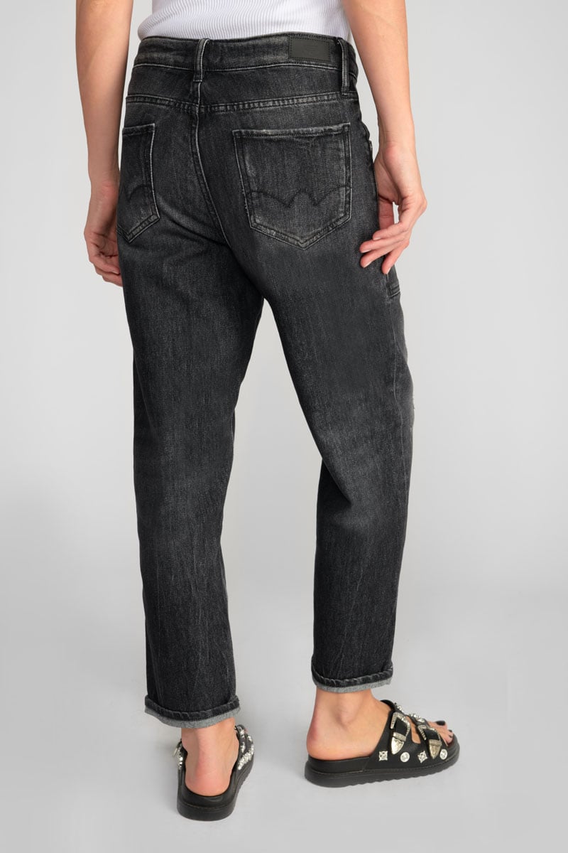 Jeans boyfit Cosy Pocket 7/8ème destroy noir N°1