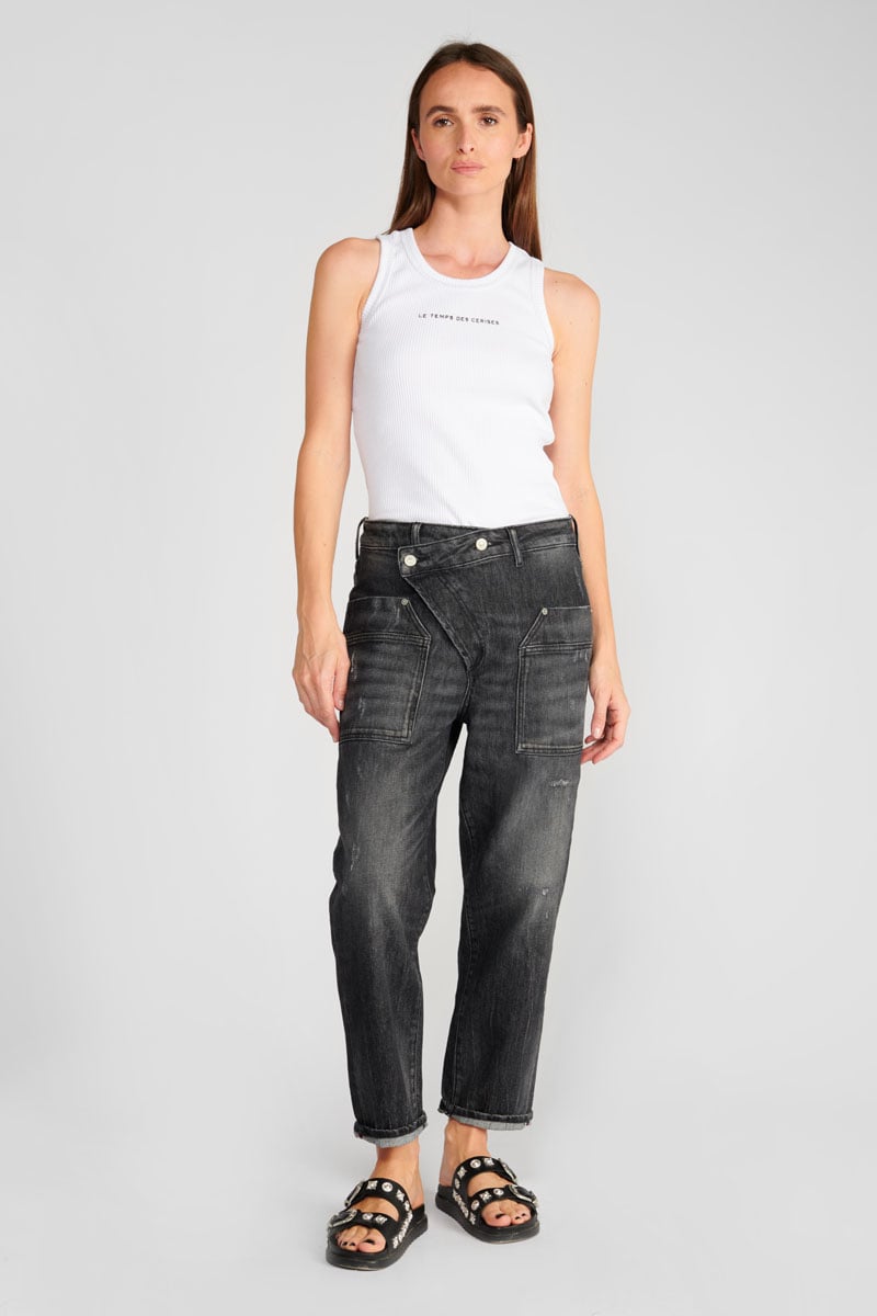 Jeans boyfit Cosy Pocket 7/8ème destroy noir N°1