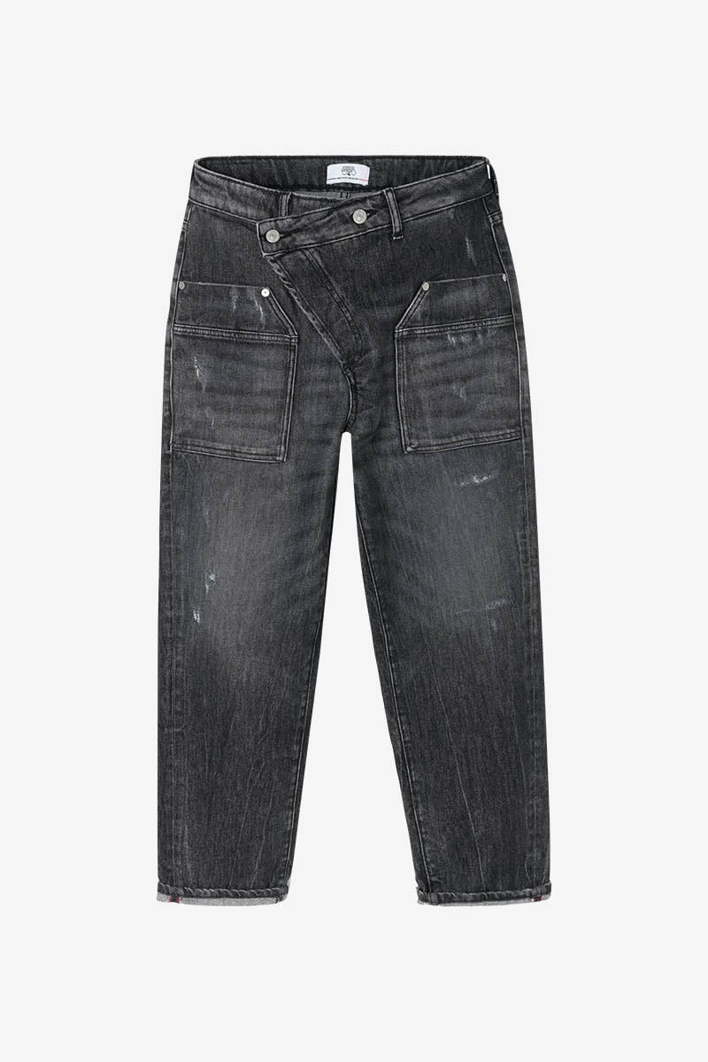 Jeans boyfit Cosy Pocket 7/8ème destroy noir N°1