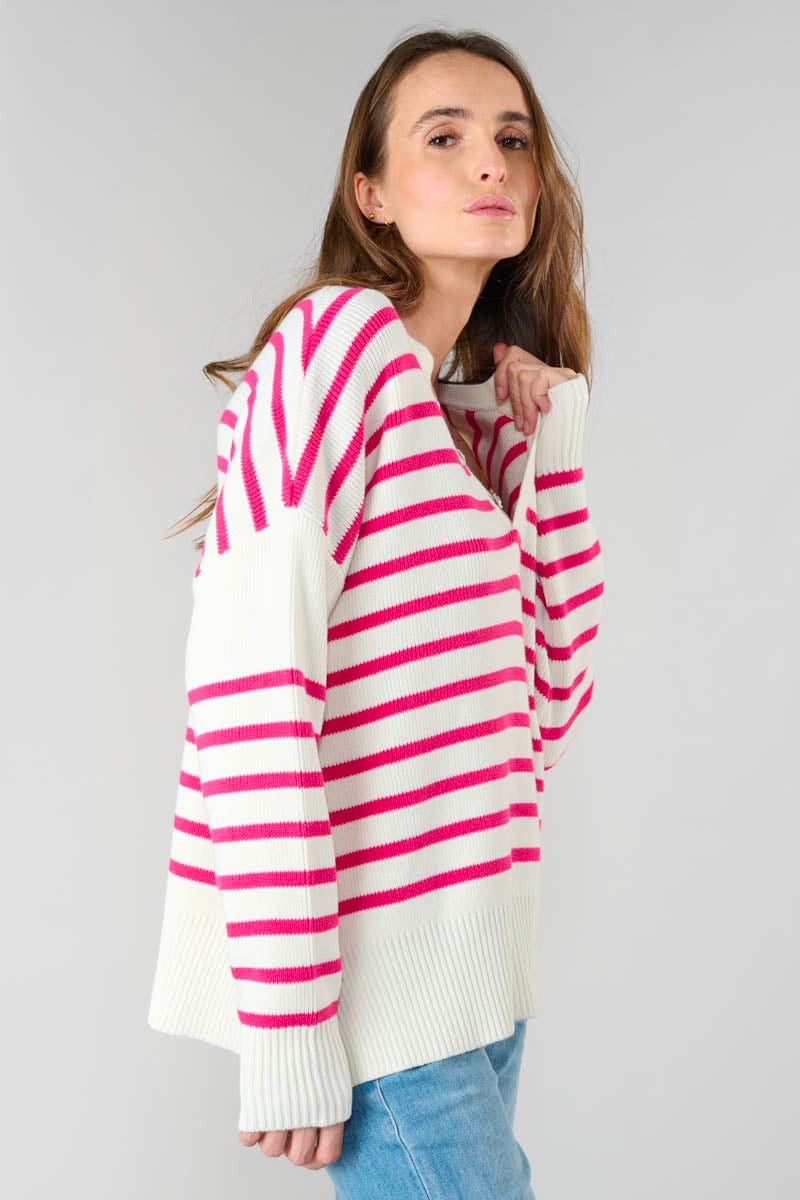 Pull Lobelie à rayures roses