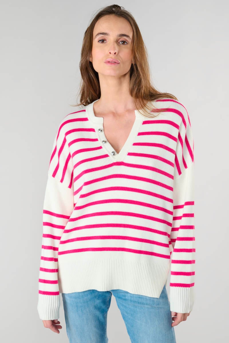 Pull Lobelie à rayures roses