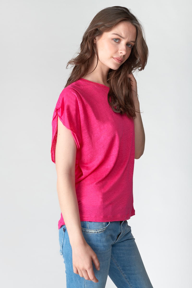 T-shirt Muflier en lin fuchsia