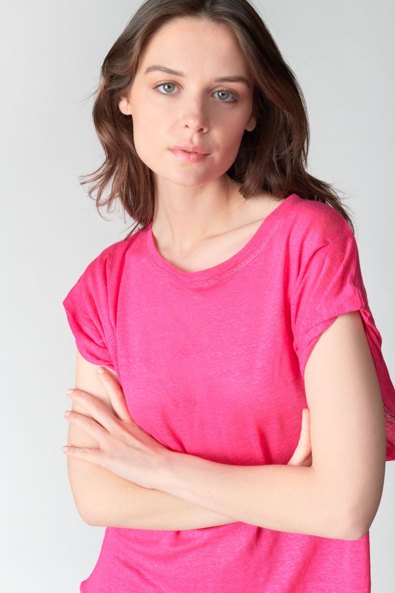 T-shirt Muflier en lin fuchsia