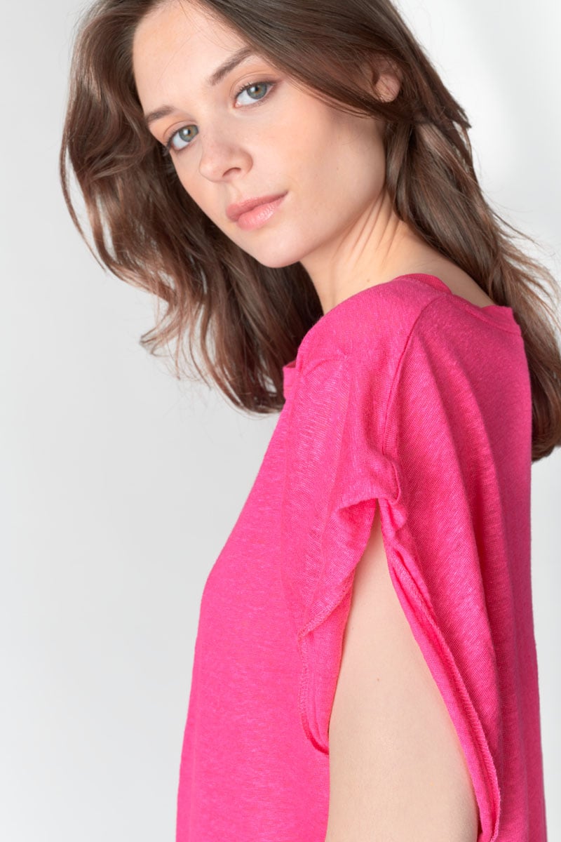 T-shirt Muflier en lin fuchsia