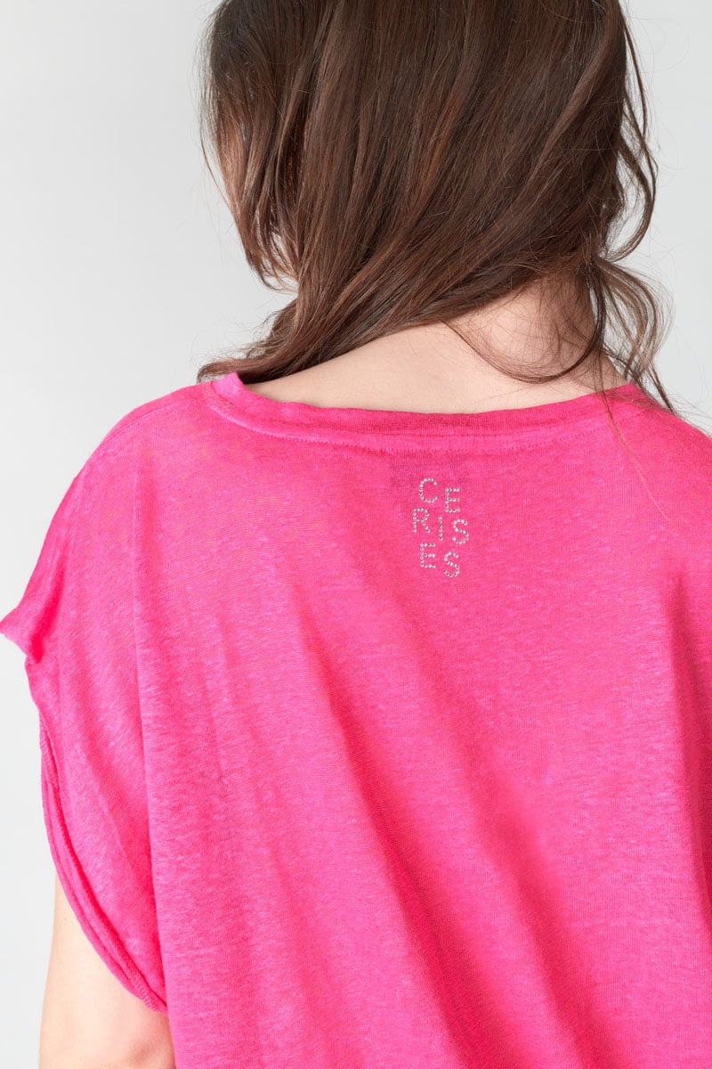 T-shirt Muflier en lin fuchsia