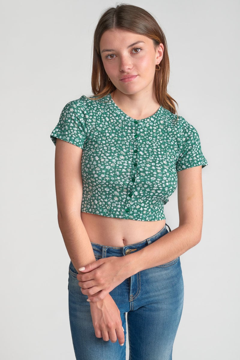 Top Siloegi à motif floral vert