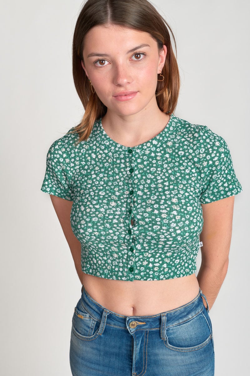 Top Siloegi à motif floral vert