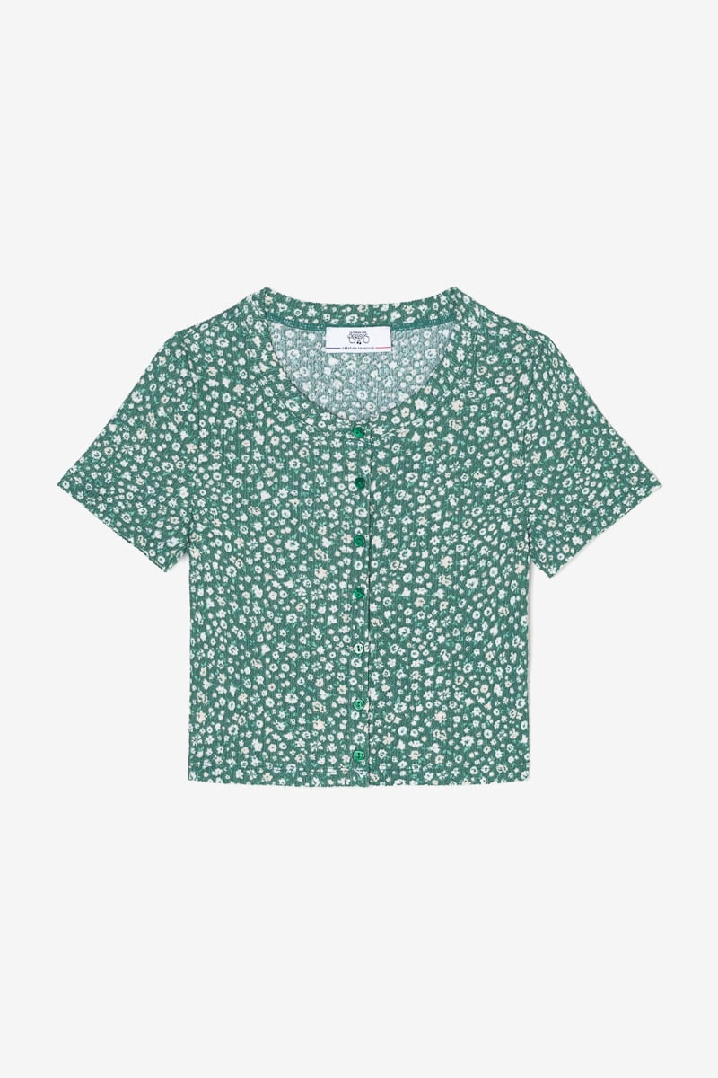 Top Siloegi à motif floral vert