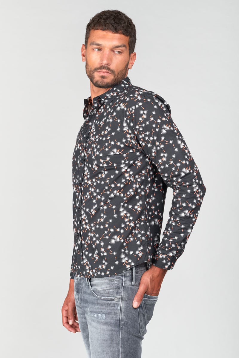 Chemise Gebas noire à motif feuilles